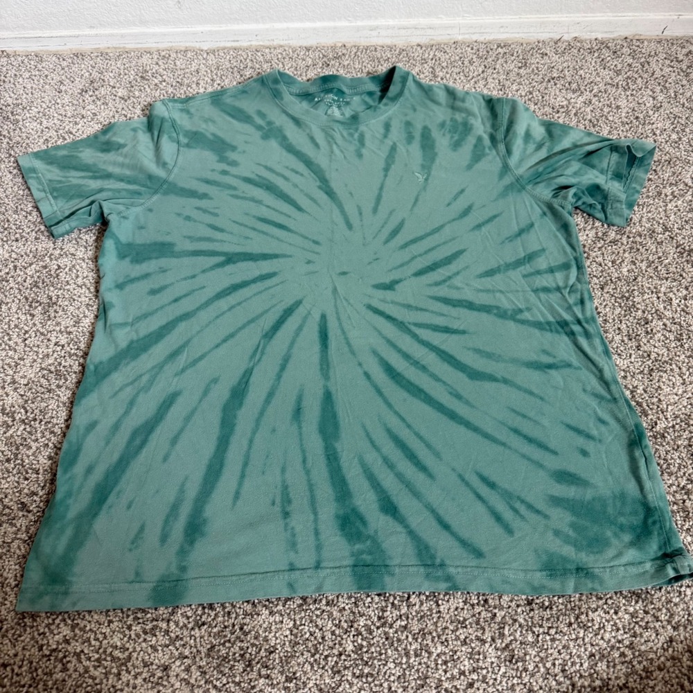 American Eagle Mens Green Tie Dye‎ Super Soft Standard Fit T-Shirt hippie retro